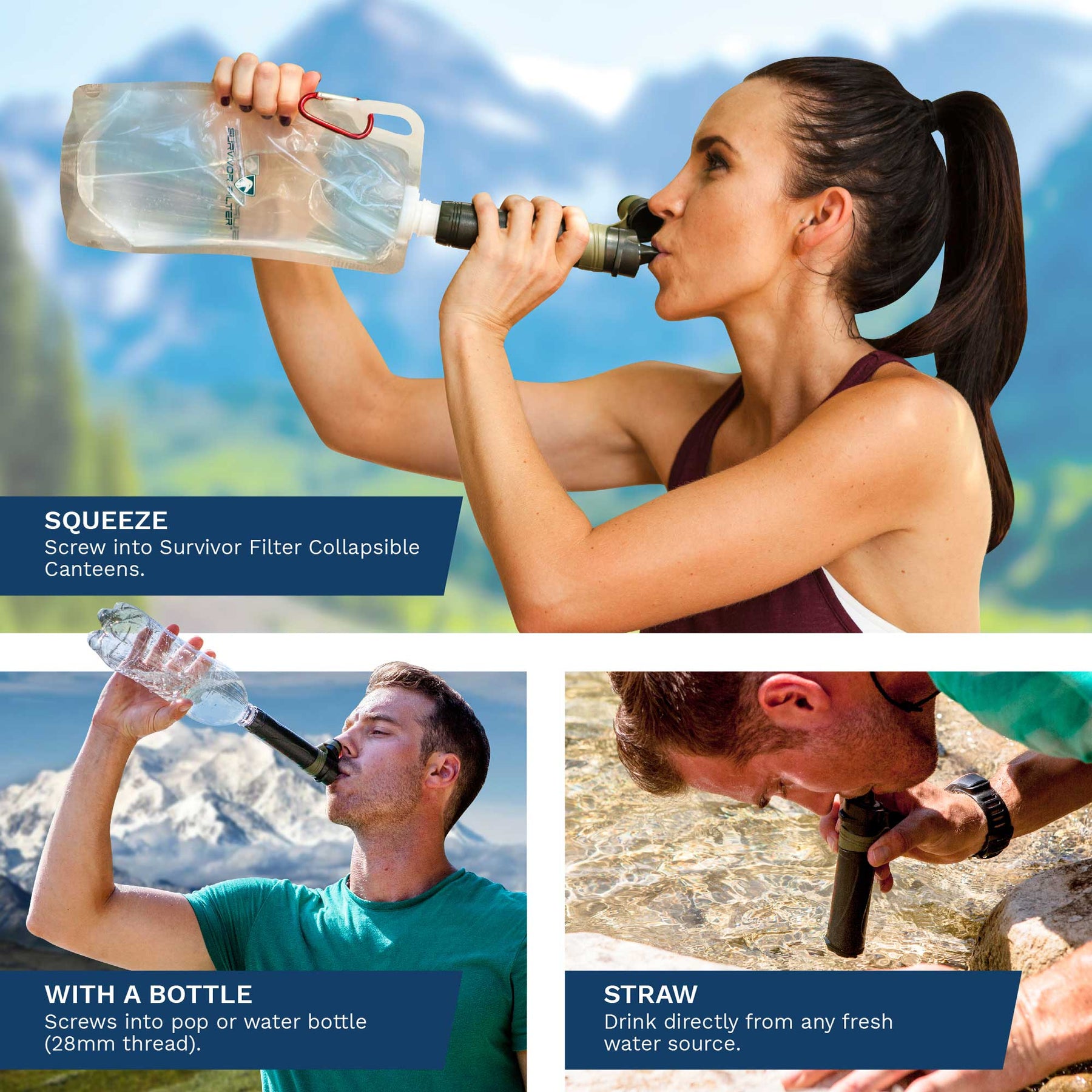 SURVIVOR FILTER SQUEEZE™ Water Filter + 2 Canteens - Survivor Filter