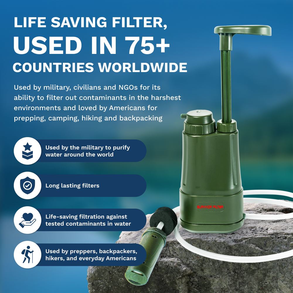 Survivor Filter Pro X Electric Water Purifier Survival Filter - 99.999%  Virus, Bacteria, Parasite Removal Filtration System - Survival Water Filter