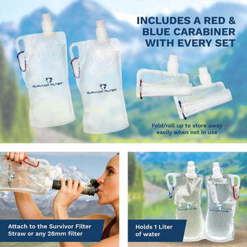 SURVIVOR CANTEENS™ Collapsible 33 Oz. 8-Pack Kit - Survivor Filter