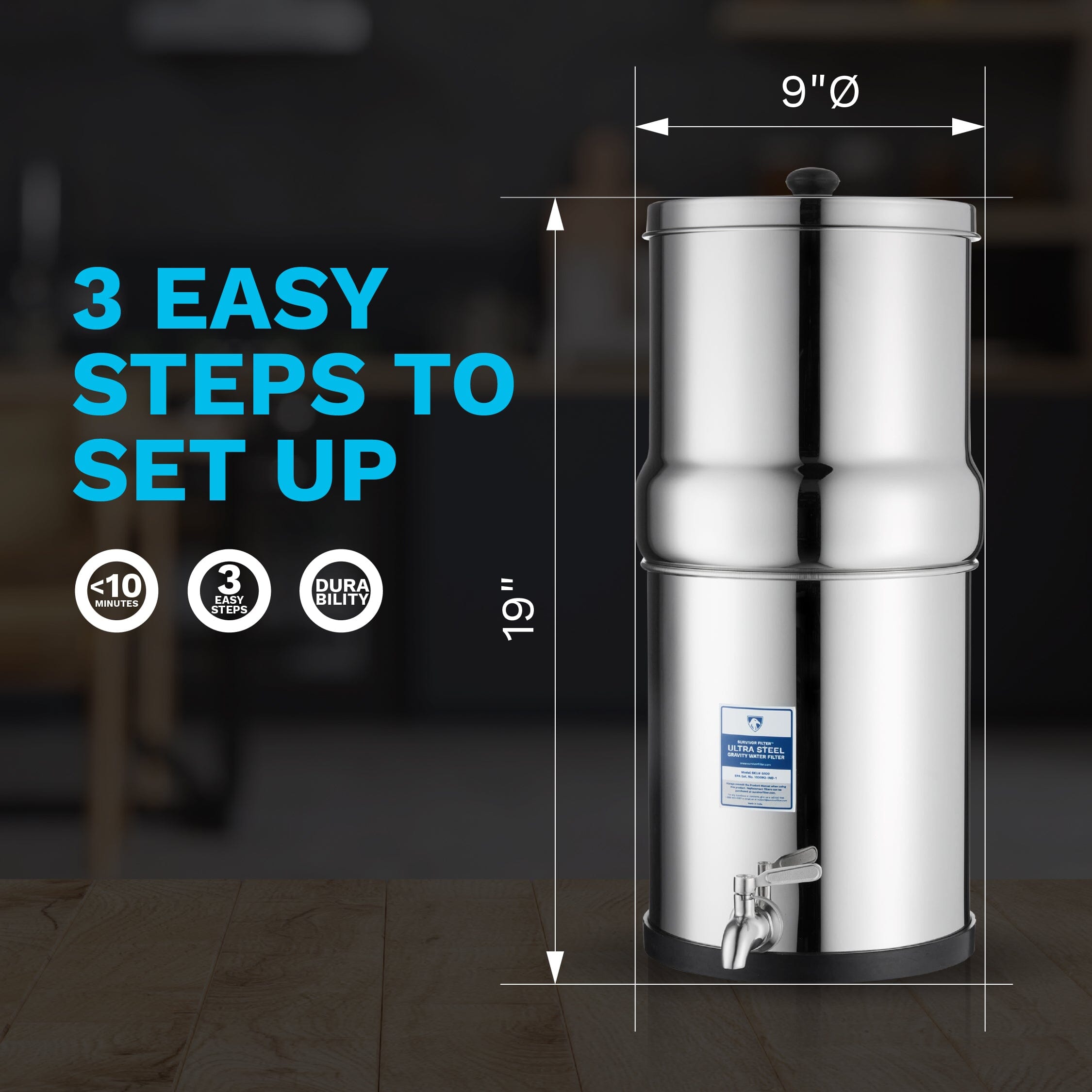 Survivor Filter Gravity Steel 2.25 Gallon Water Filtration System - Survivor Filter