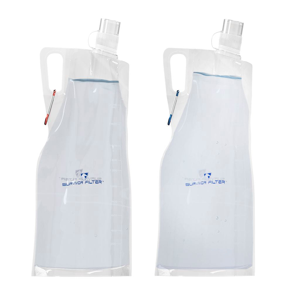 Survivor Canteens - Collapsible Water Bottles, Canteens 2 Pack of 32oz/67oz Clear/Black - Survivor Filter