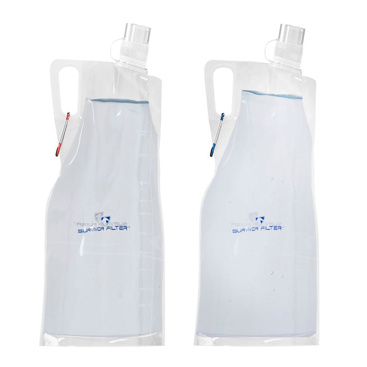 Survivor Canteens - Collapsible Water Bottles, Canteens 2 Pack of 32oz/67oz Clear/Black - Survivor Filter
