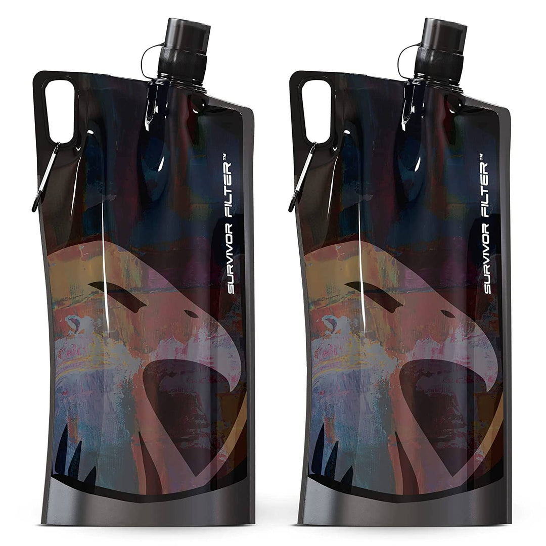 Survivor Canteens - Collapsible Water Bottles, Canteens 2 Pack of 32oz/67oz Clear/Black - Survivor Filter