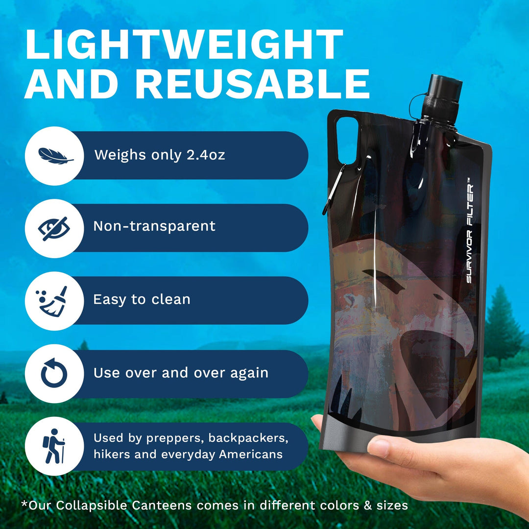 Survivor Canteens - Collapsible Water Bottles, Canteens 2 Pack of 32oz/67oz Clear/Black - Survivor Filter