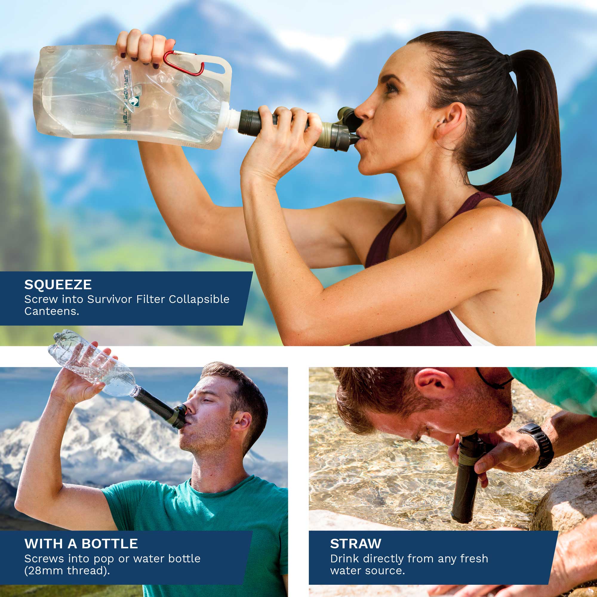 SURVIVOR FILTER SQUEEZE™ Water Filter + 2 Canteens - Survivor Filter