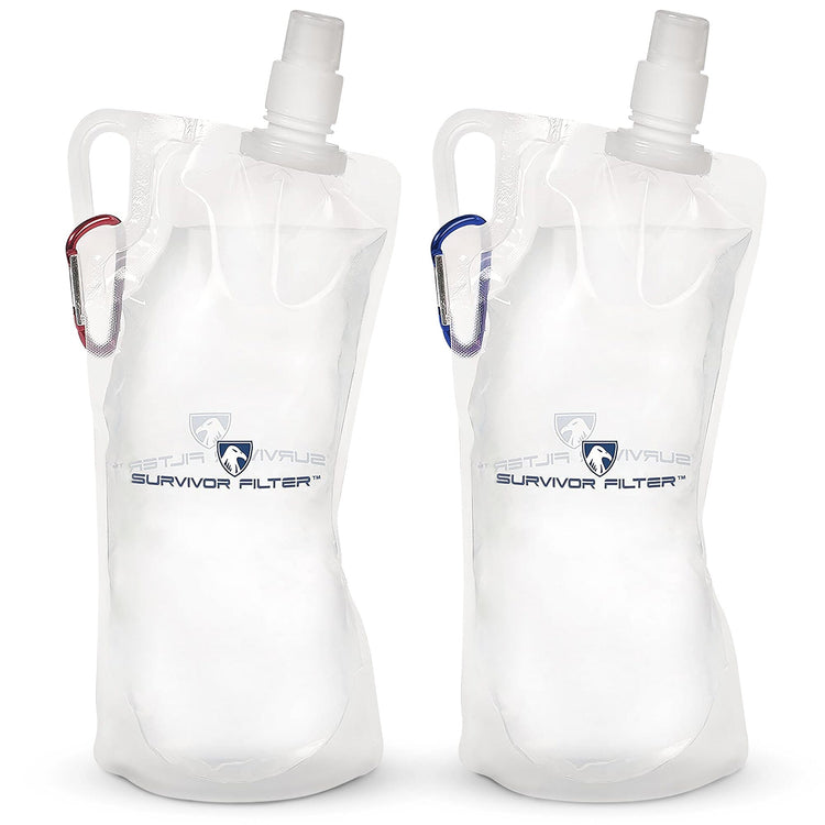 Survivor Canteens - Collapsible Water Bottles, Canteens 2 Pack of 32oz/67oz Clear/Black - Survivor Filter