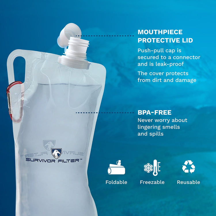 Survivor Canteens - Collapsible Water Bottles, Canteens 2 Pack of 32oz/67oz Clear/Black - Survivor Filter