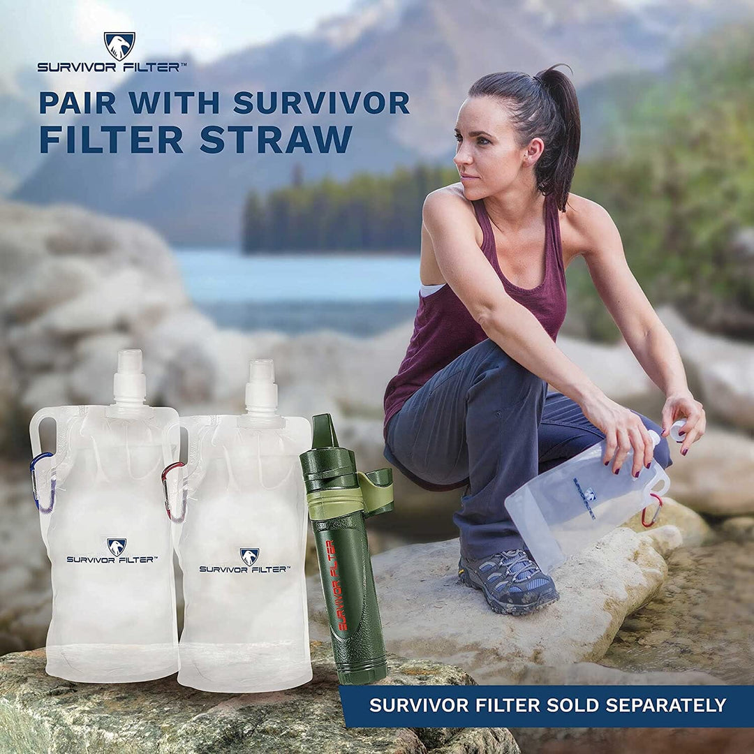 Survivor Canteens - Collapsible Water Bottles, Canteens 2 Pack of 32oz/67oz Clear/Black - Survivor Filter