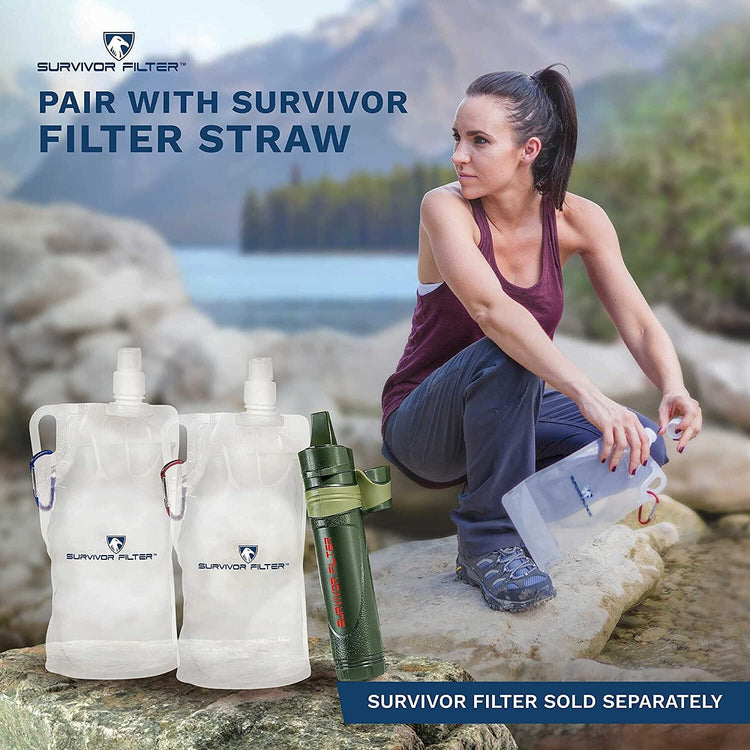 Survivor Canteens - Collapsible Water Bottles, Canteens 2 Pack of 32oz/67oz Clear/Black - Survivor Filter